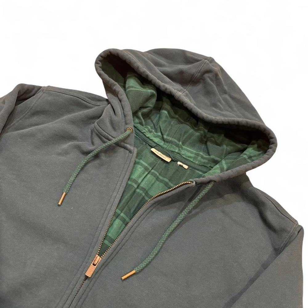 LL Bean Mens XL Green Heavyweight Full Zip Hoodie Plaid Lined Hood Sweatshirt